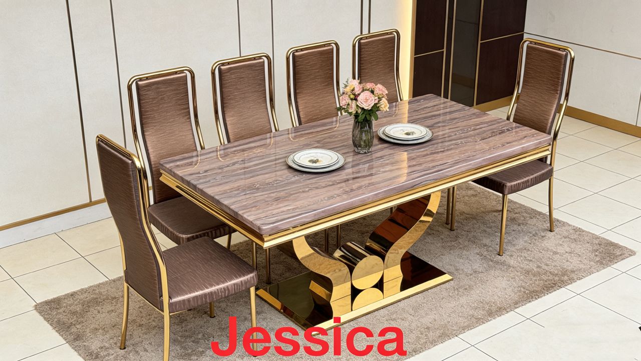 Salle à manger Jessica — Marbre & Or (8 places)
