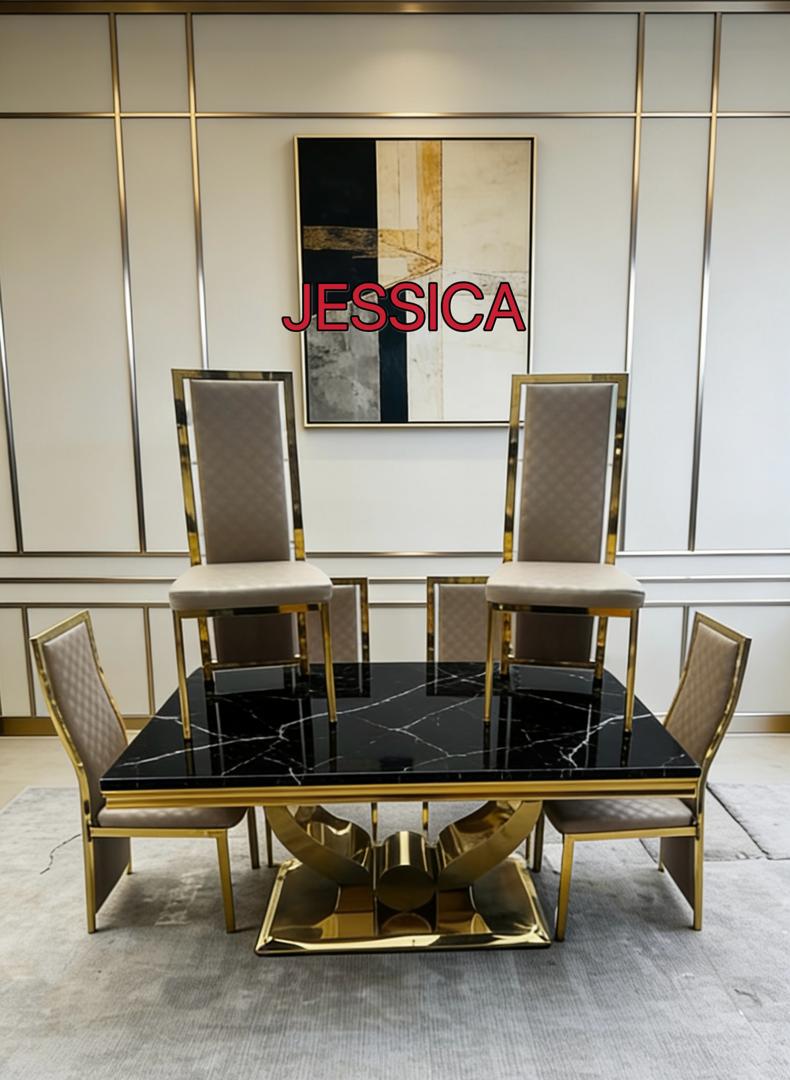 Salle à manger Jessica — Noir Marbre & Or (6 places)